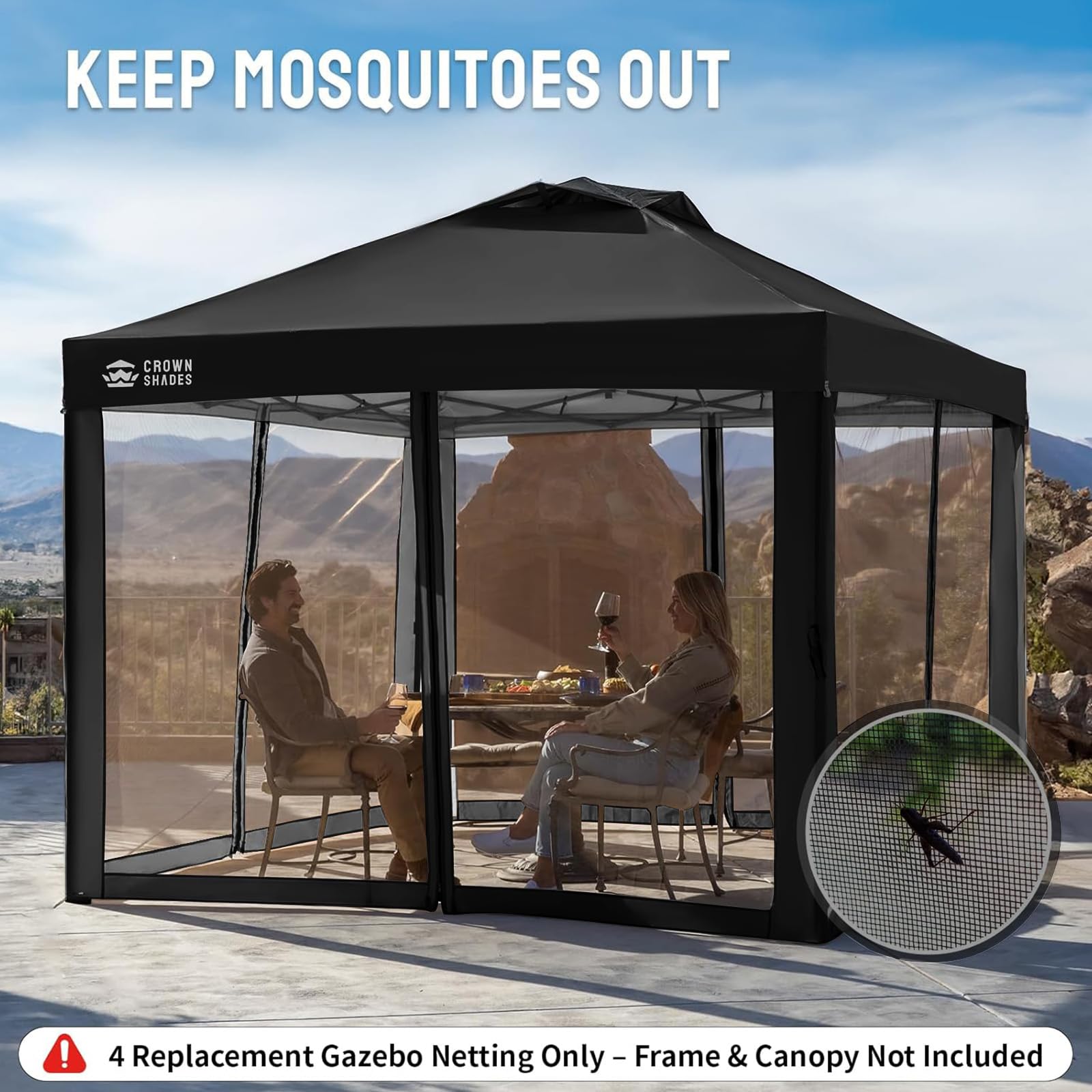 CROWN SHADES installed on gazebo creating protected outdoor living space