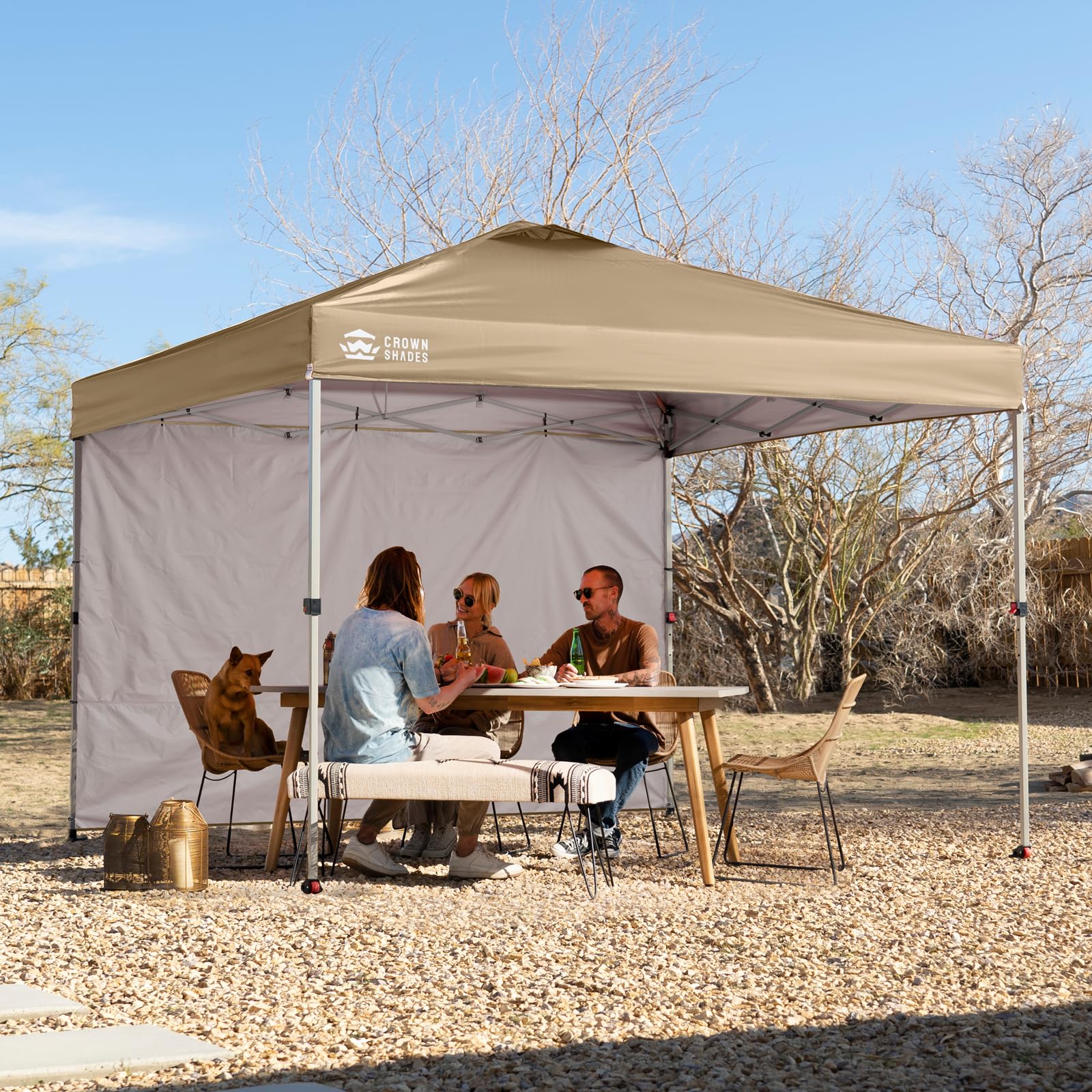 CROWN SHADES folded sidewall compact for easy transport and storage