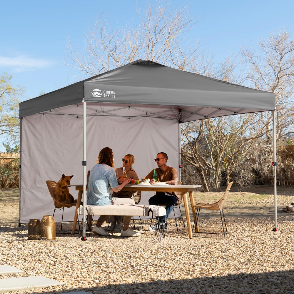 CROWN SHADES folded sidewall compact for easy storage and transport