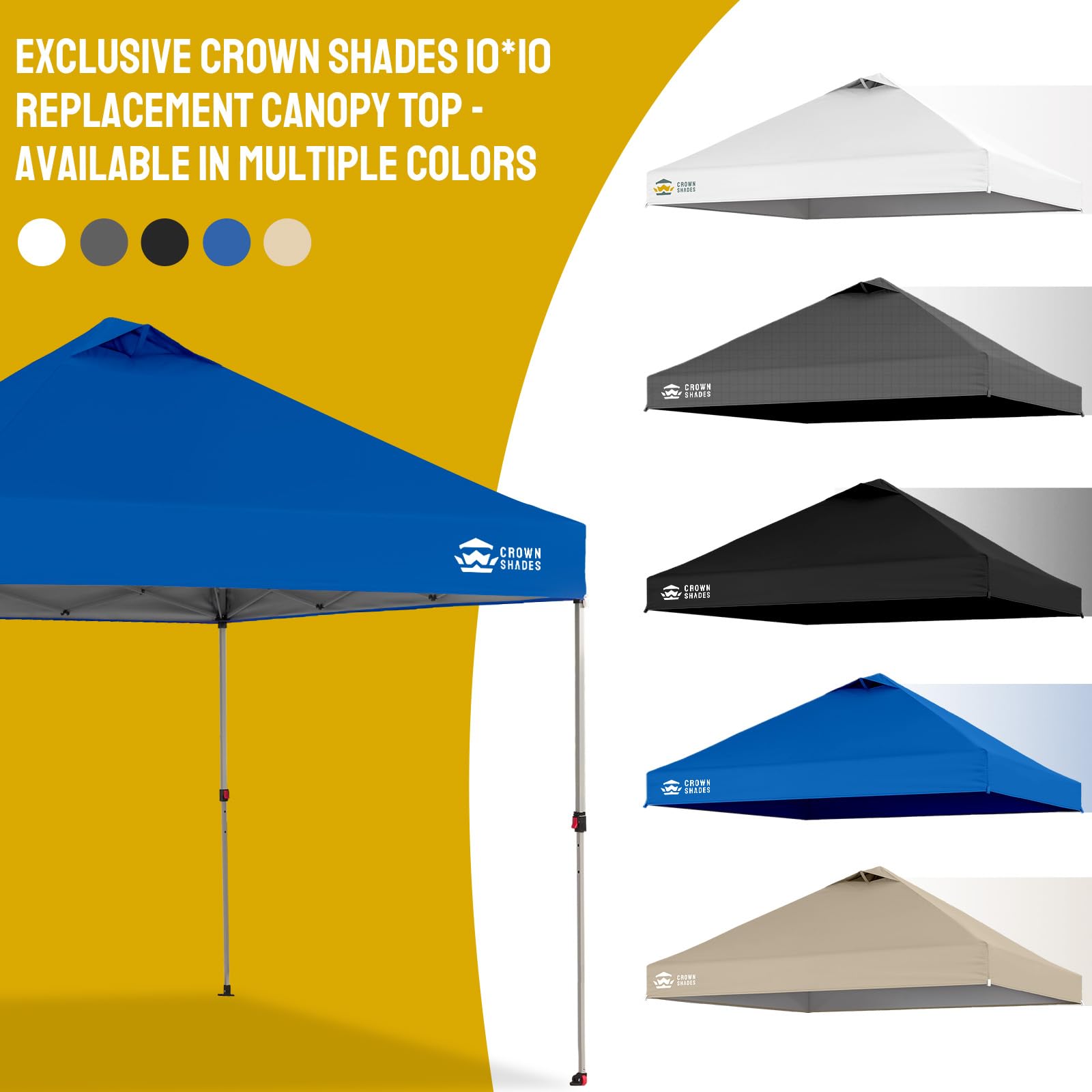 CROWN SHADES folded replacement top beside a chair showing compact portability