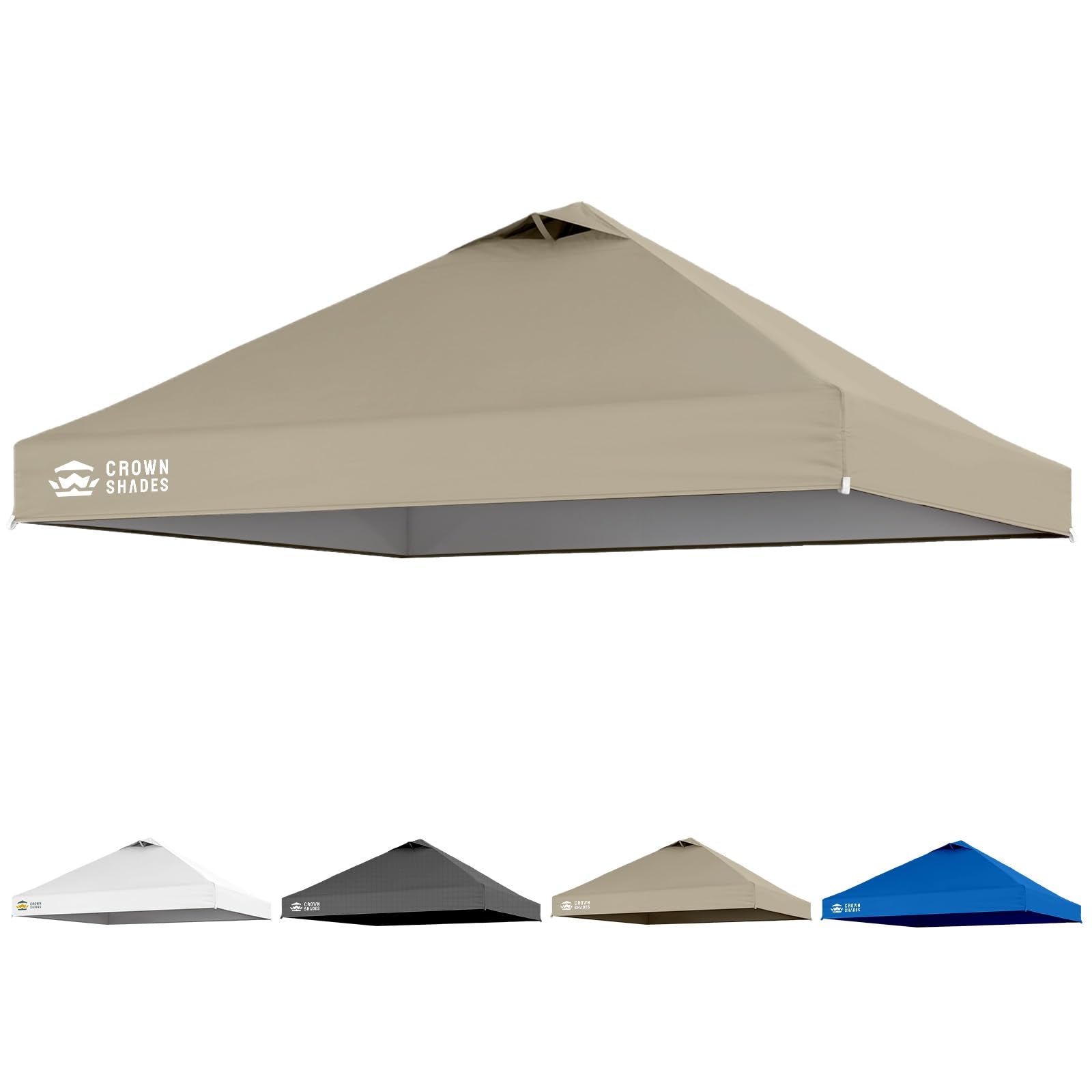 CROWN SHADES front view of beige replacement top showing fit and style benefit