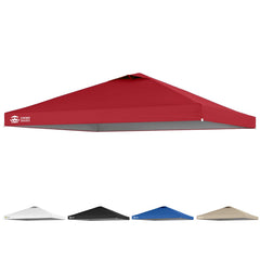 CROWN SHADES front view of red 12x12 canopy top showing full coverage and style