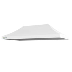 CROWN SHADES front view of white 10x20 top showing full coverage benefit