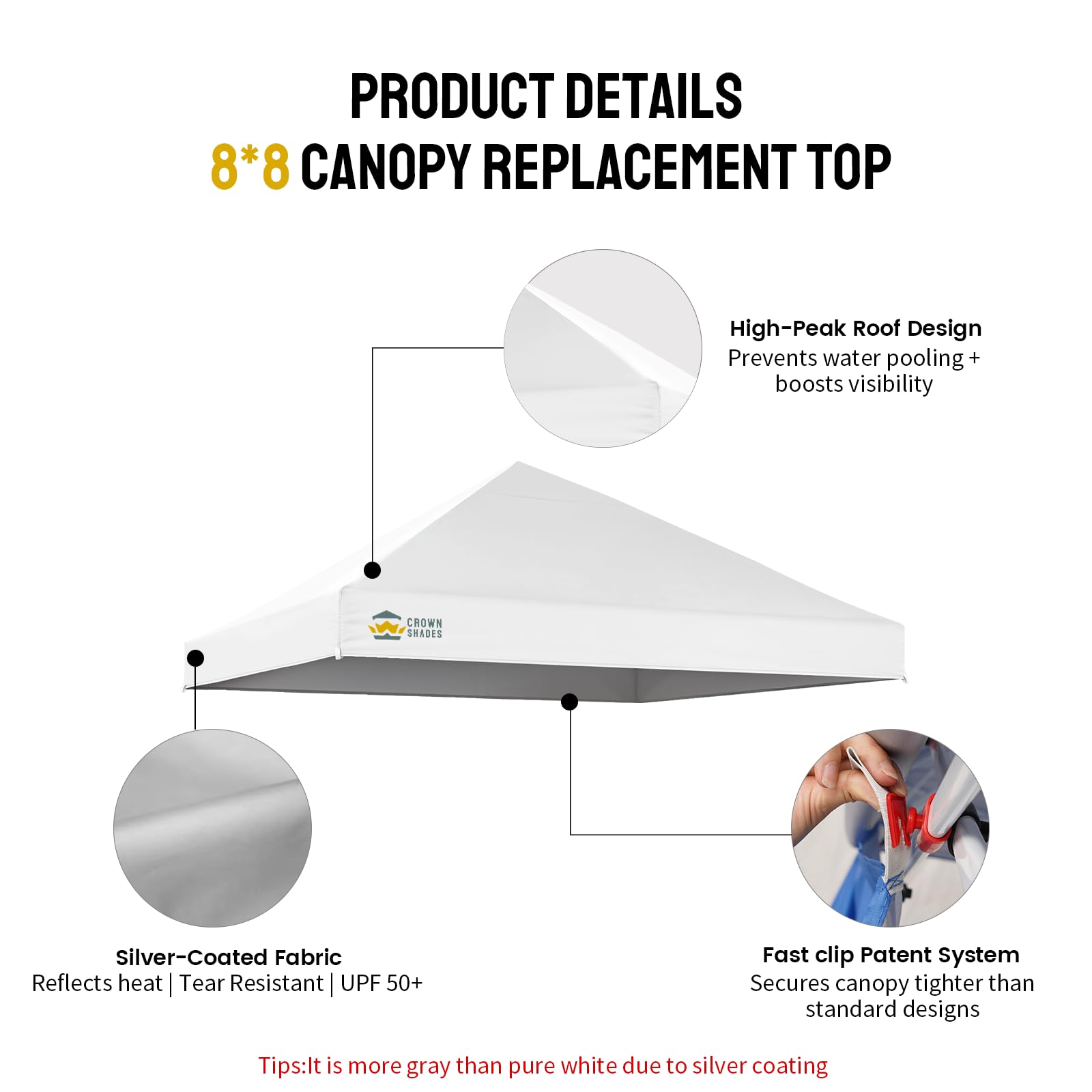 CROWN SHADES folded replacement top stored compactly for easy transport