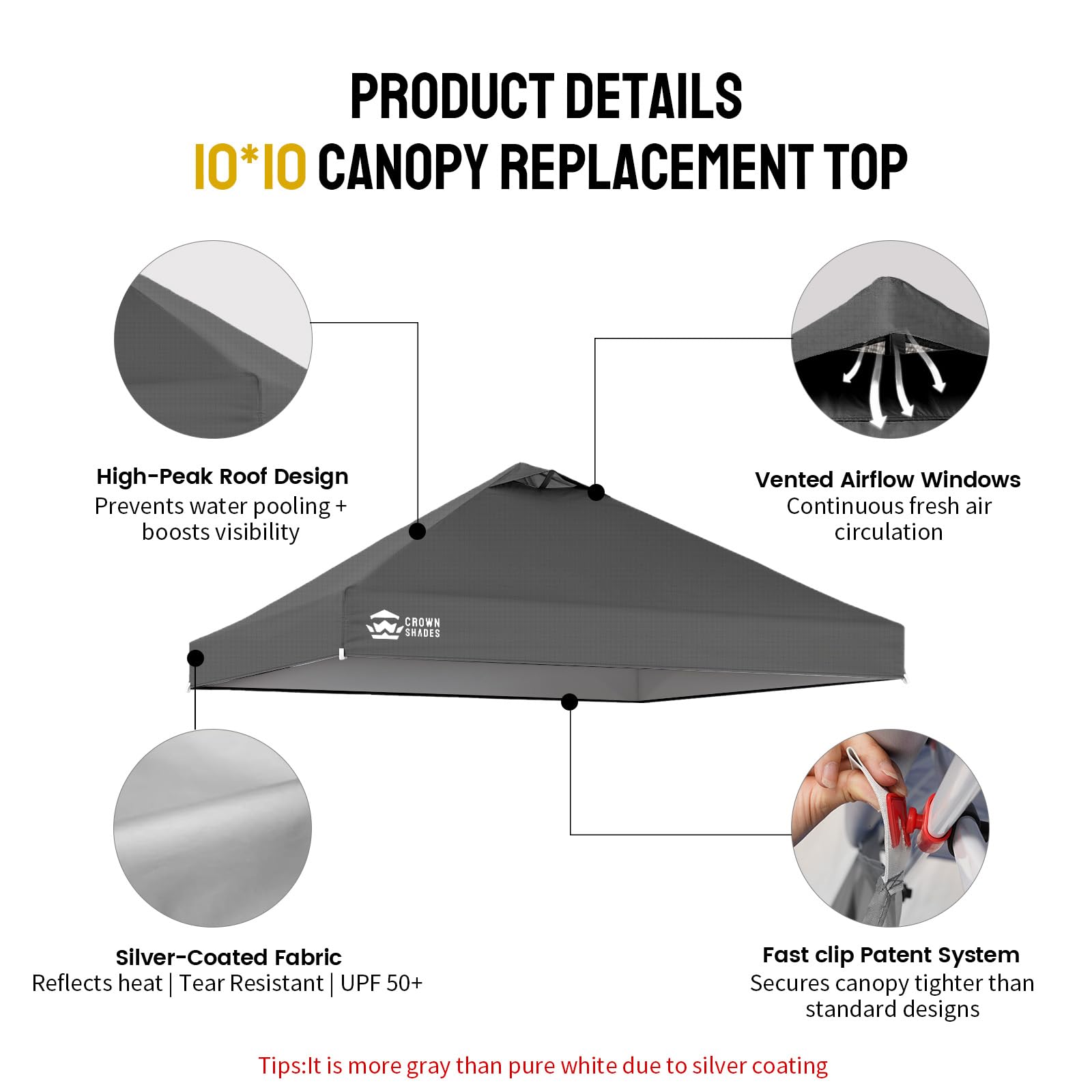 CROWN SHADES vent and high-peak roof improving airflow and headroom