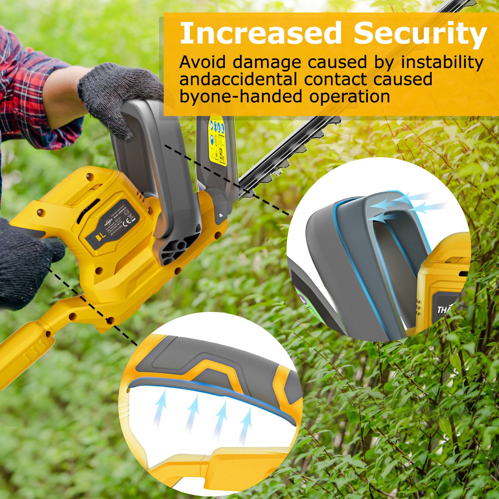 Crtbelfy handle and dual-switch detail improving safety and control