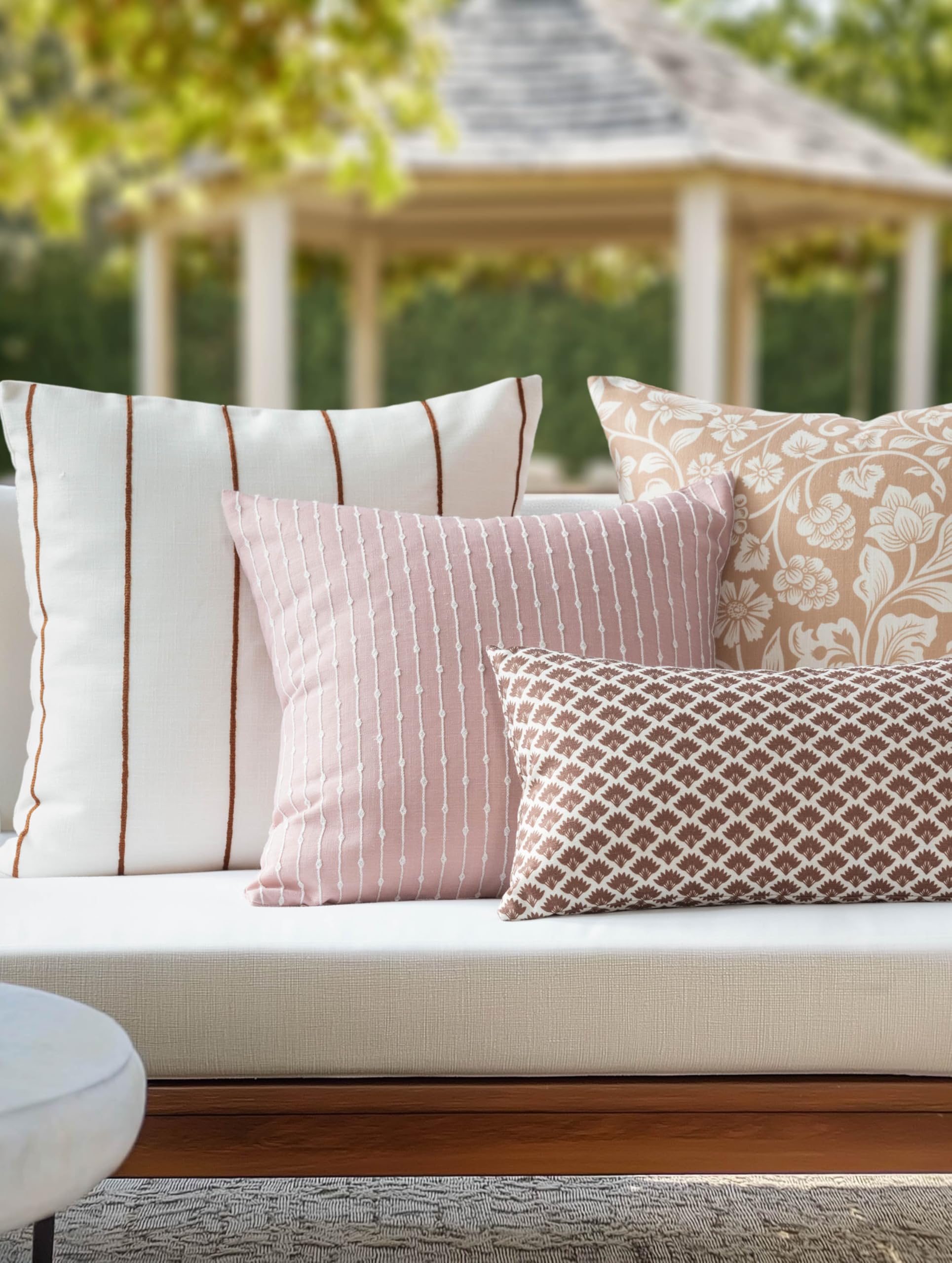 Crumbs Home back pattern detail reveals reversible ravenala palm print benefit