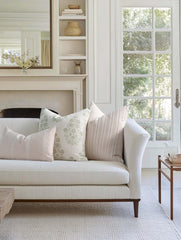 Crumbs Home closeup linen texture showing durable upholstery-weight fabric and comfortable feel
