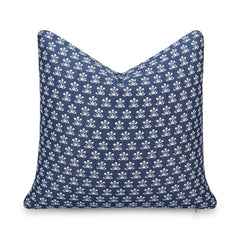 Crumbs Home front view of dark navy floral cover showing pattern and shape, adds coastal charm
