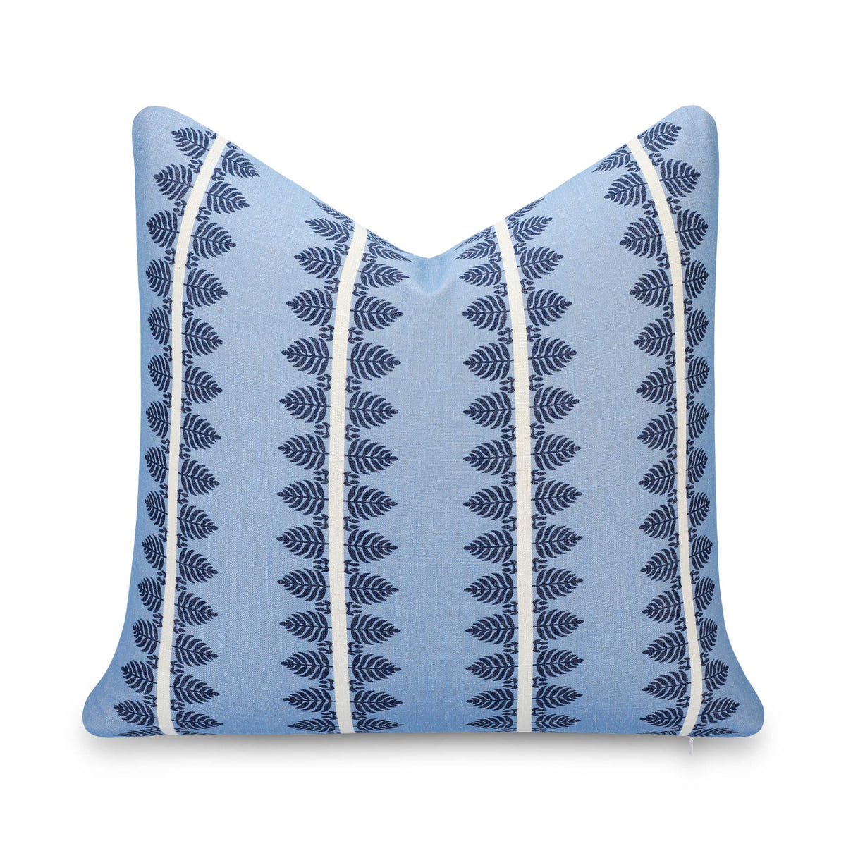 Crumbs Home front view of dark navy coastal pillow cover showing pattern and benefit of stylish accent