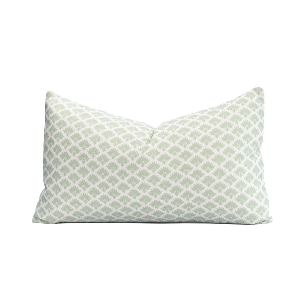 Crumbs Home front view of light green palm lumbar cover, stylish accent