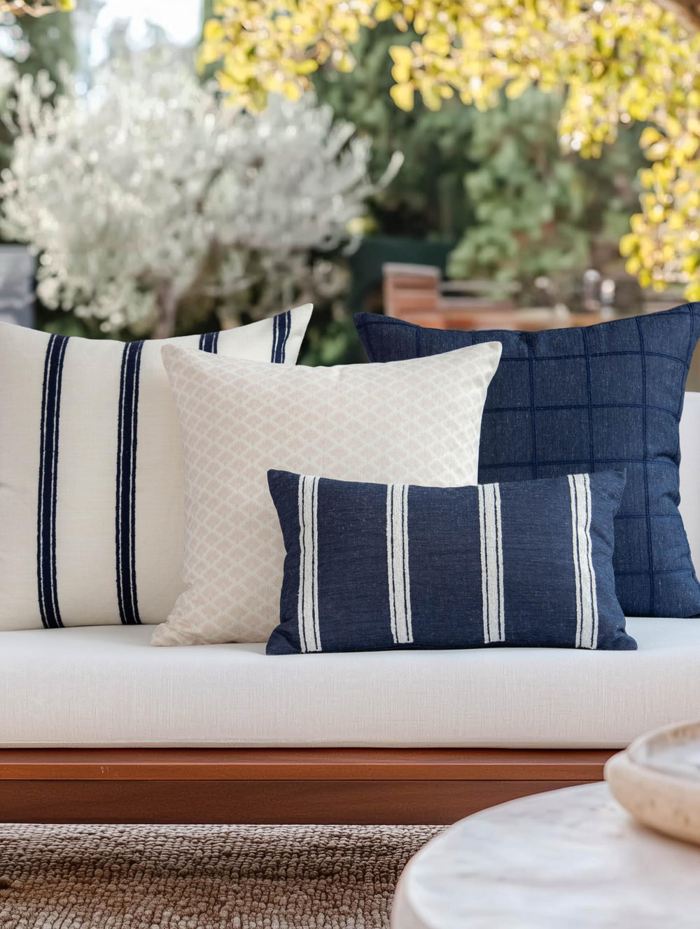 Crumbs Home close-up of embroidered stripes detailing texture and refined craftsmanship