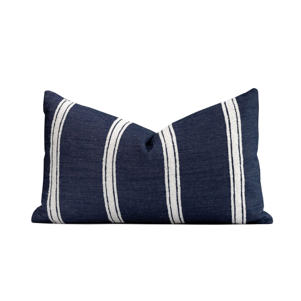 Crumbs Home lumbar pillow front embroidered stripes showing coastal style and easy refresh