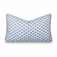 Crumbs Home front view of azure palm lumbar cover showing coastal motif and relaxed style