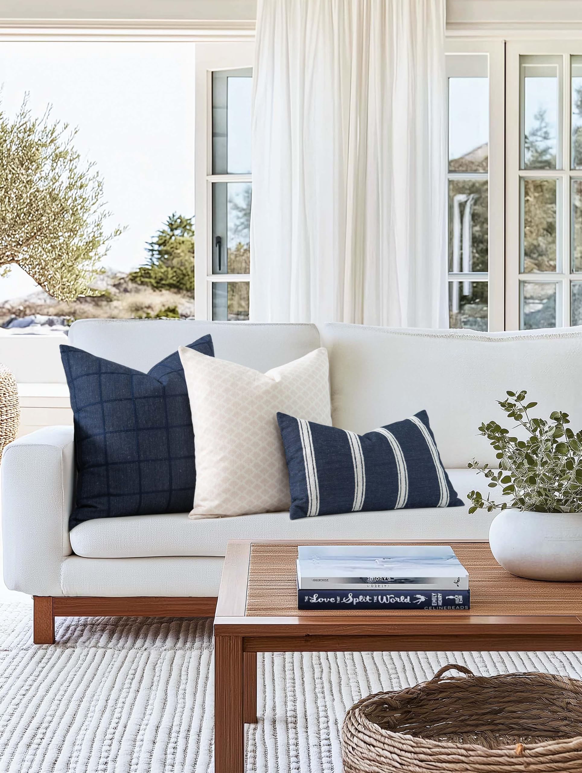 Crumbs Home lumbar pillow reverse solid dark navy providing a sleek alternative look