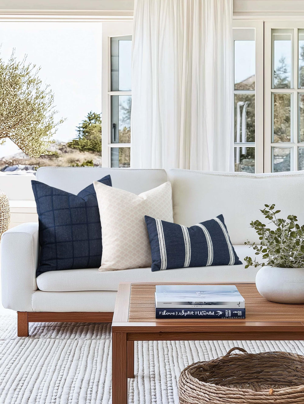 Crumbs Home lumbar pillow reverse solid dark navy providing a sleek alternative look