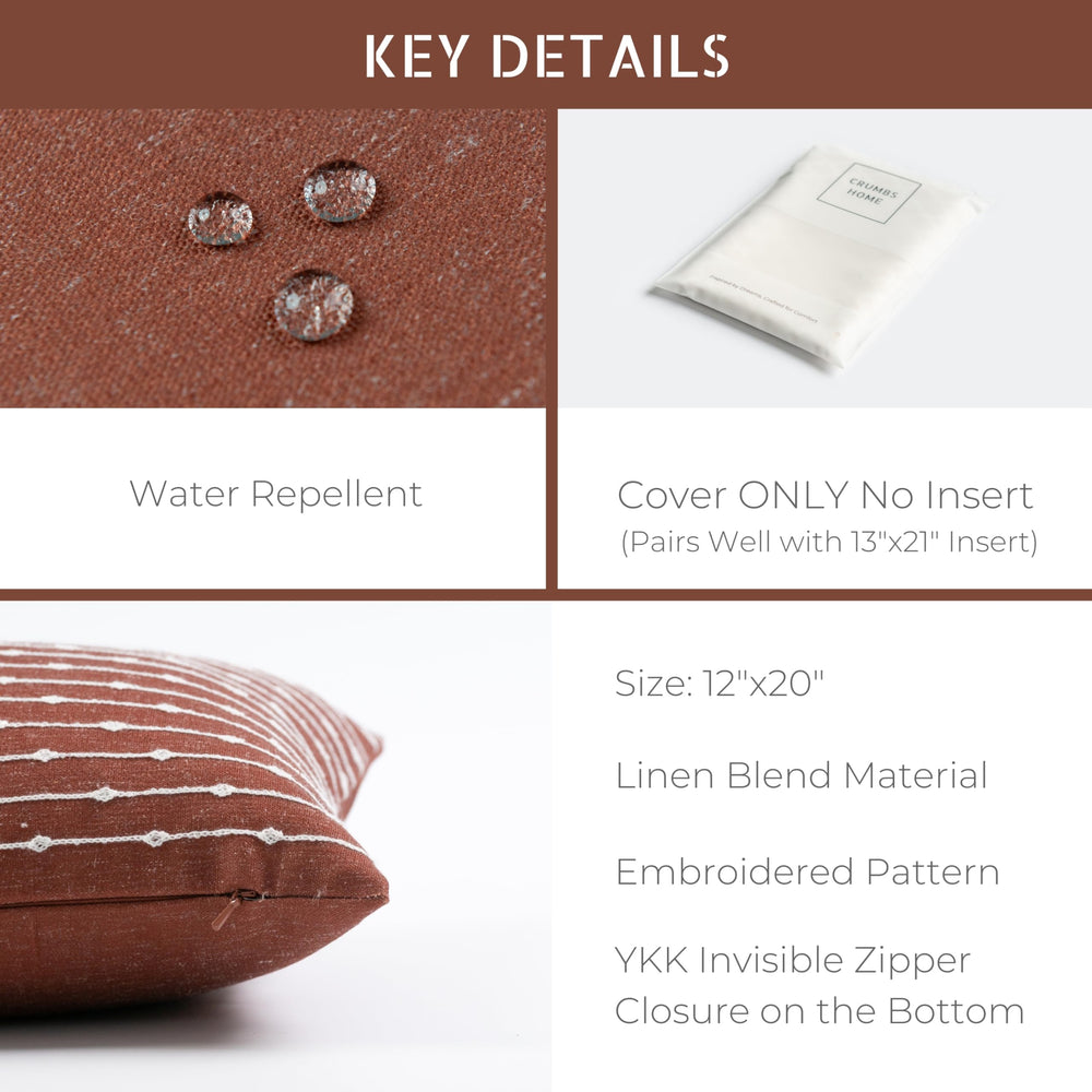 Crumbs Home pillow on patio sofa showing weather-resistant cover enhancing outdoor space