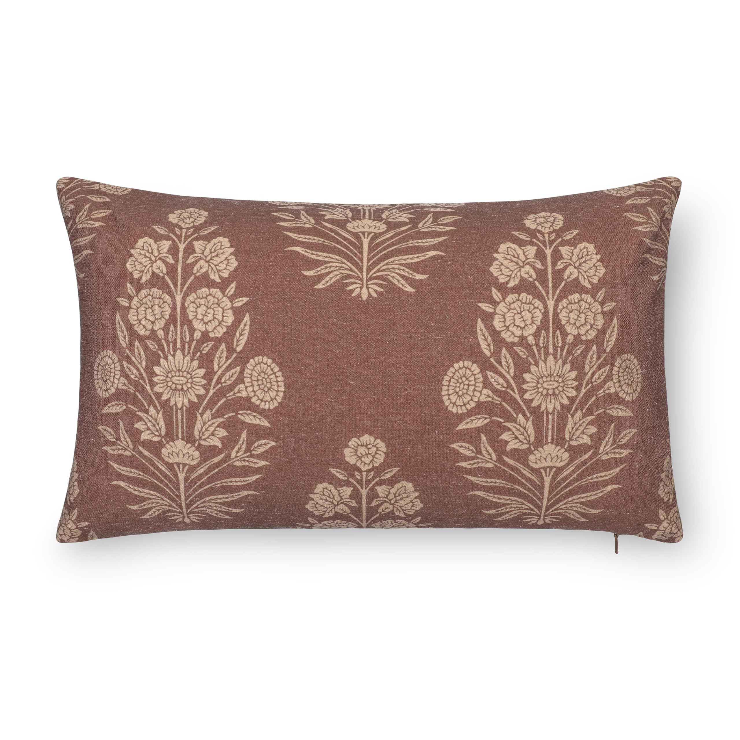 Crumbs Home back view shows reversible cocoa floral pattern for flexible styling