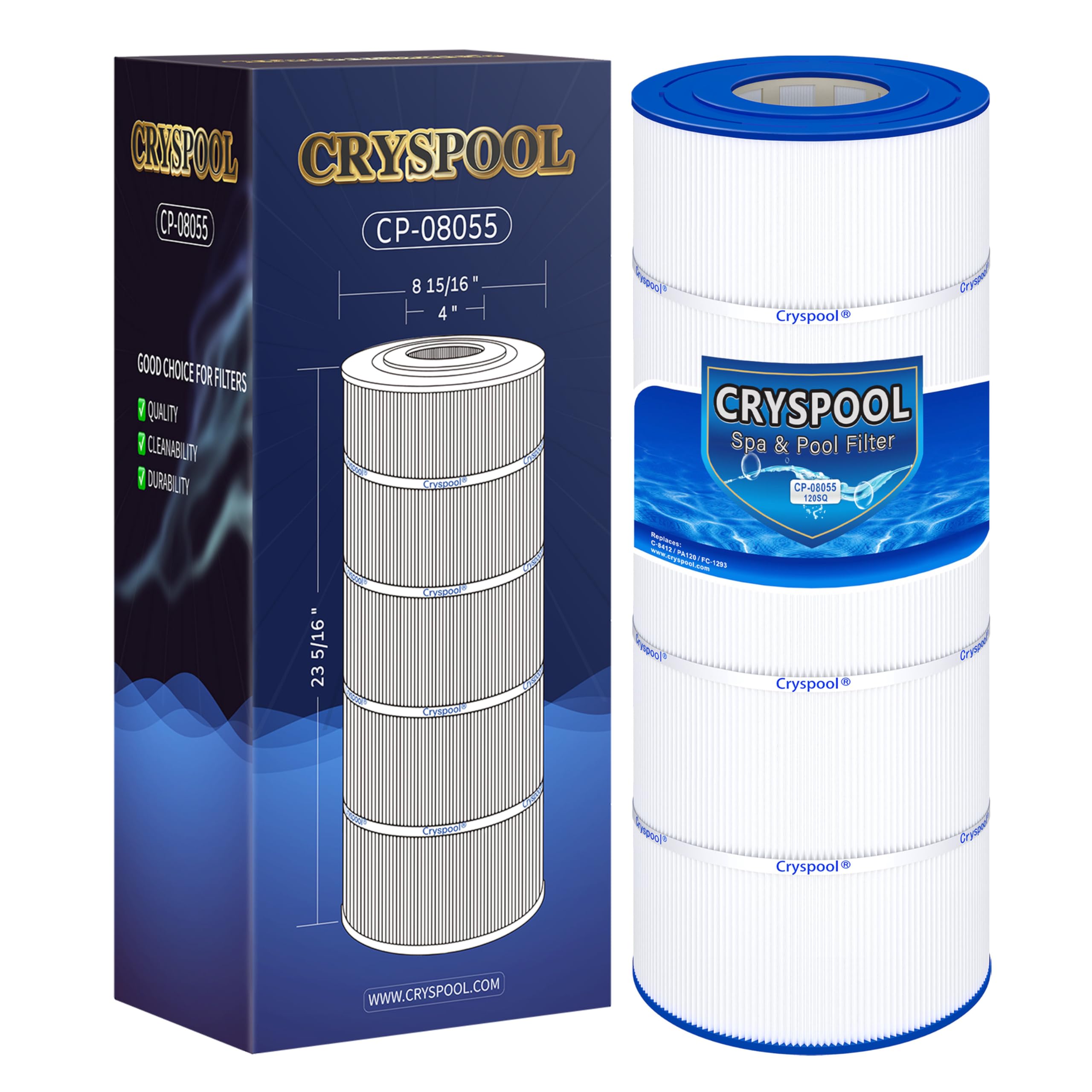 Cryspool cartridge front view showing clean pleats and fit benefit