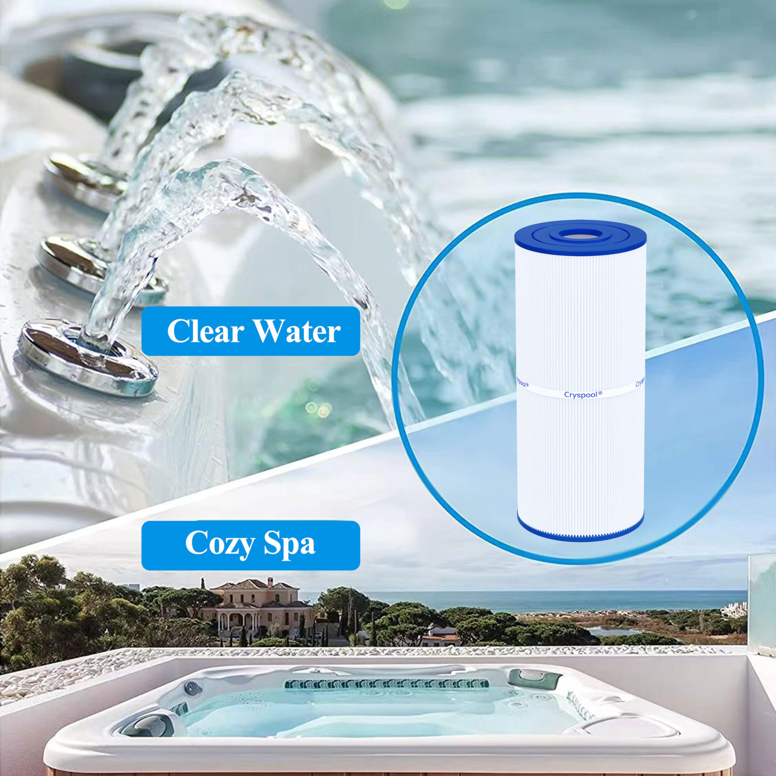 Cryspool CRP35B in a backyard spa setting demonstrating cleaner water benefit