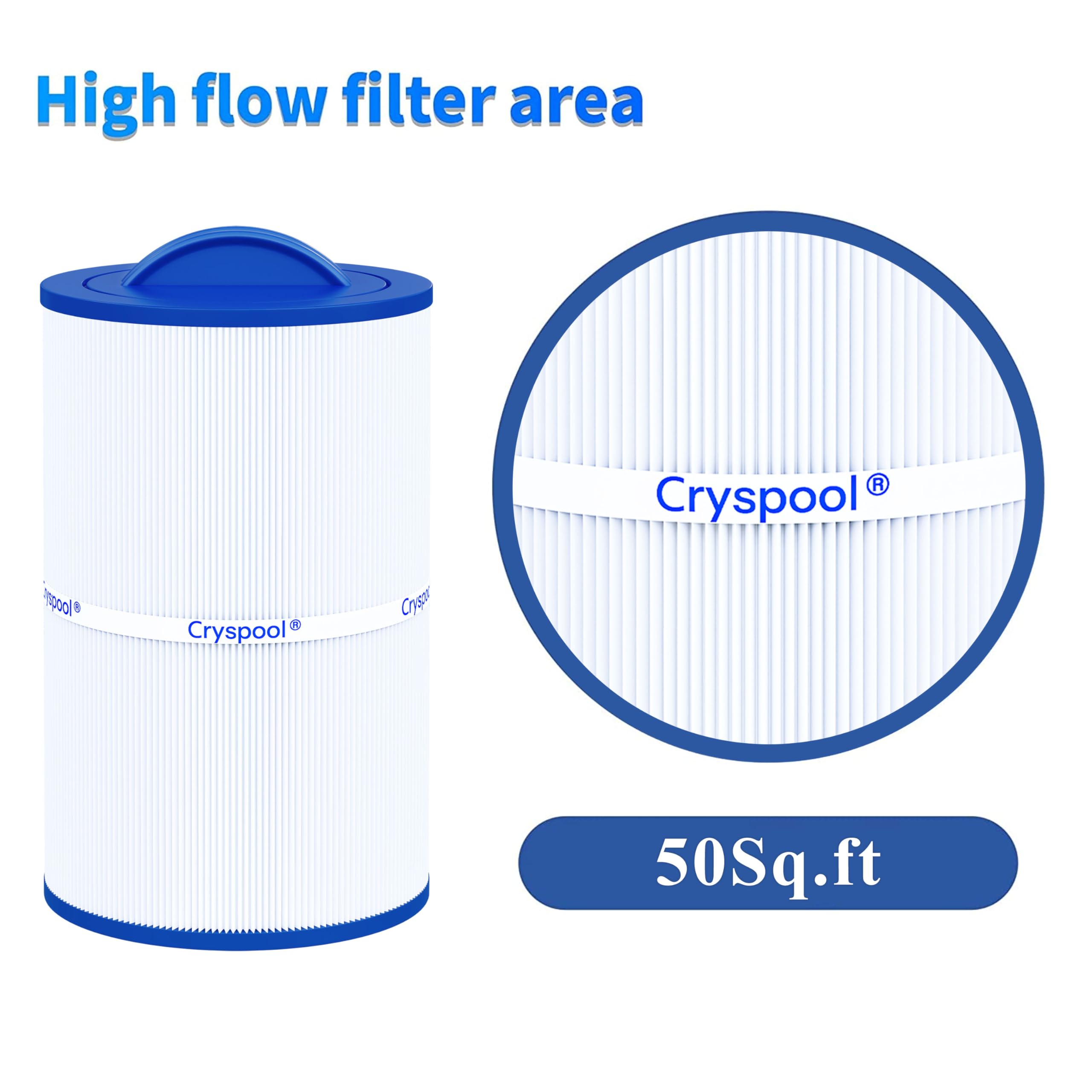 Cryspool filter installed in spa housing showing direct-fit replacement benefit