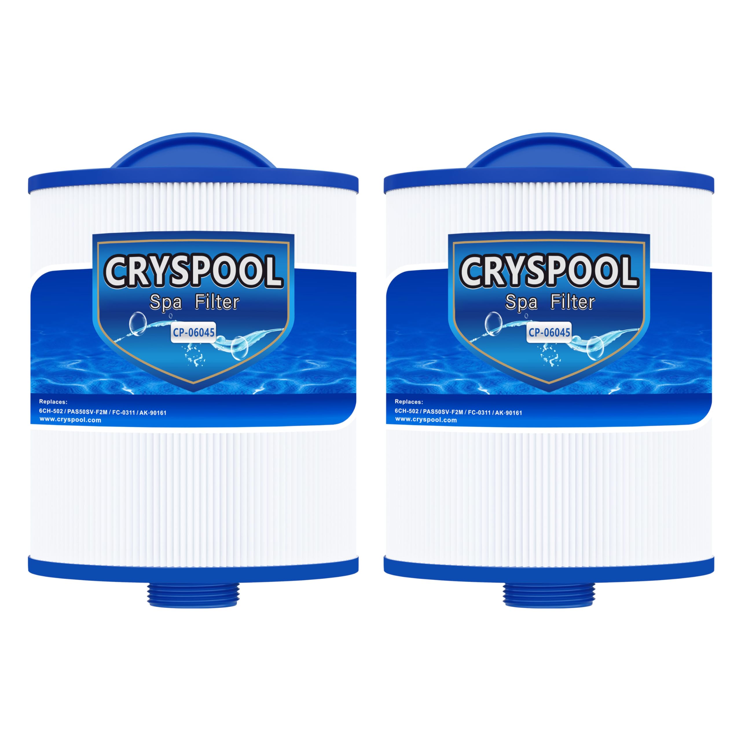 Cryspool two-pack spa filters front view showing fit and packaging benefit