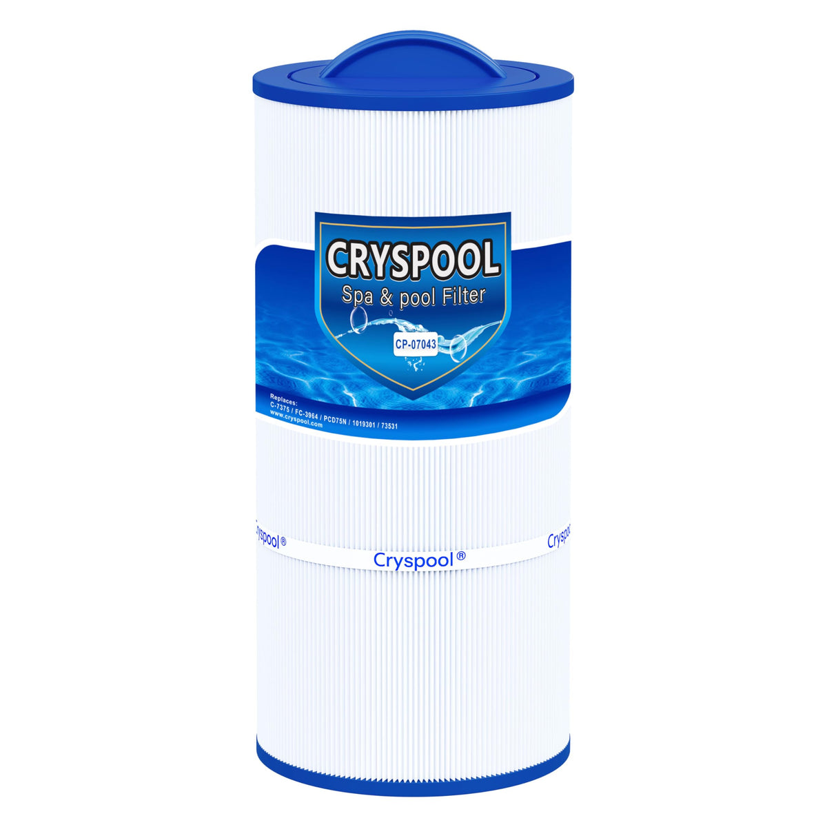 Cryspool front view showing cartridge and label, clear fit benefit