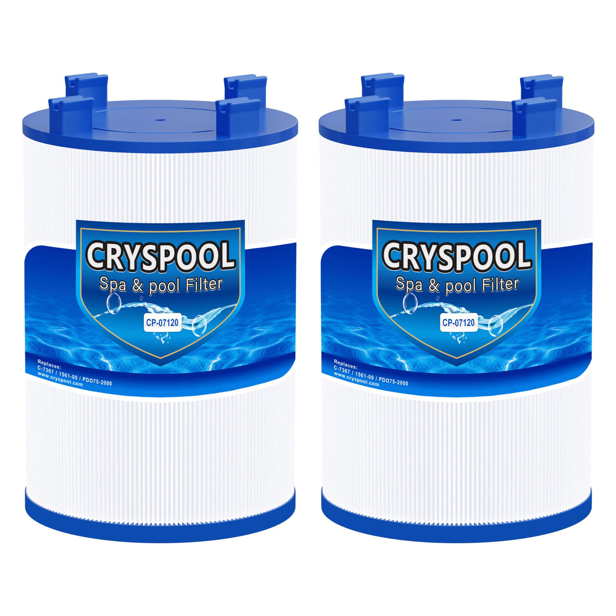 Cryspool front view showing filter cartridge and clear fit benefit