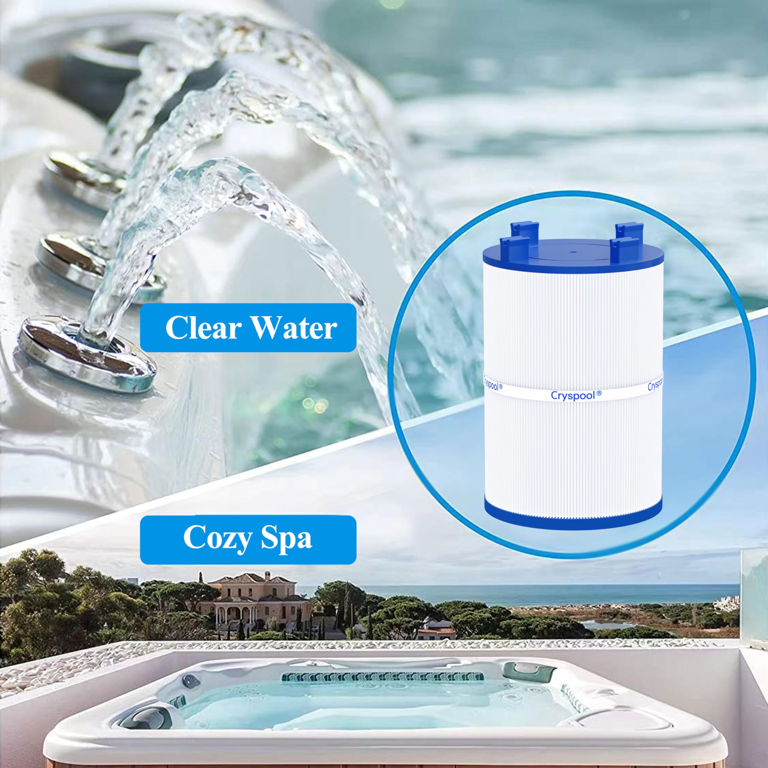 Cryspool beside a backyard spa illustrating cleaner water benefit