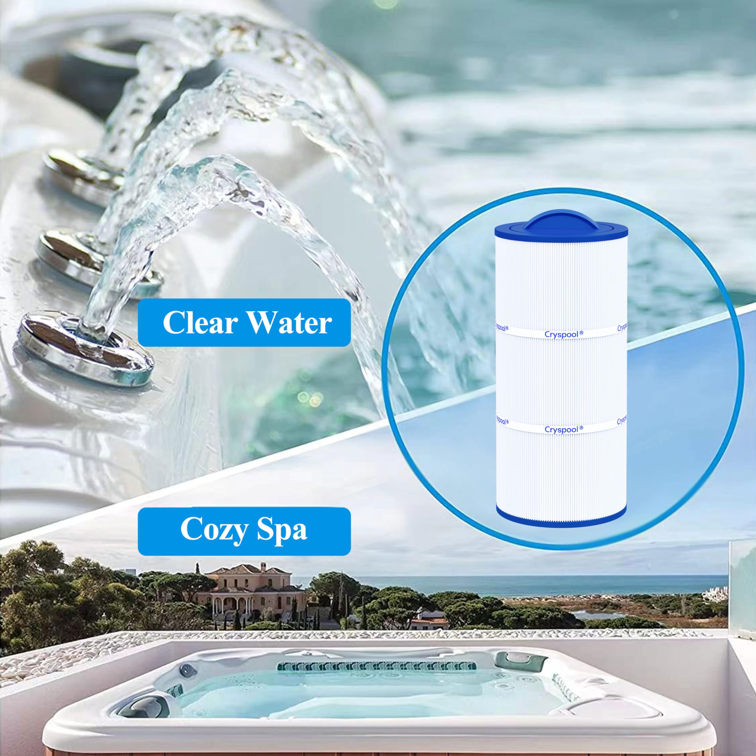 Cryspool installed beside lounge spa, convenient maintenance benefit