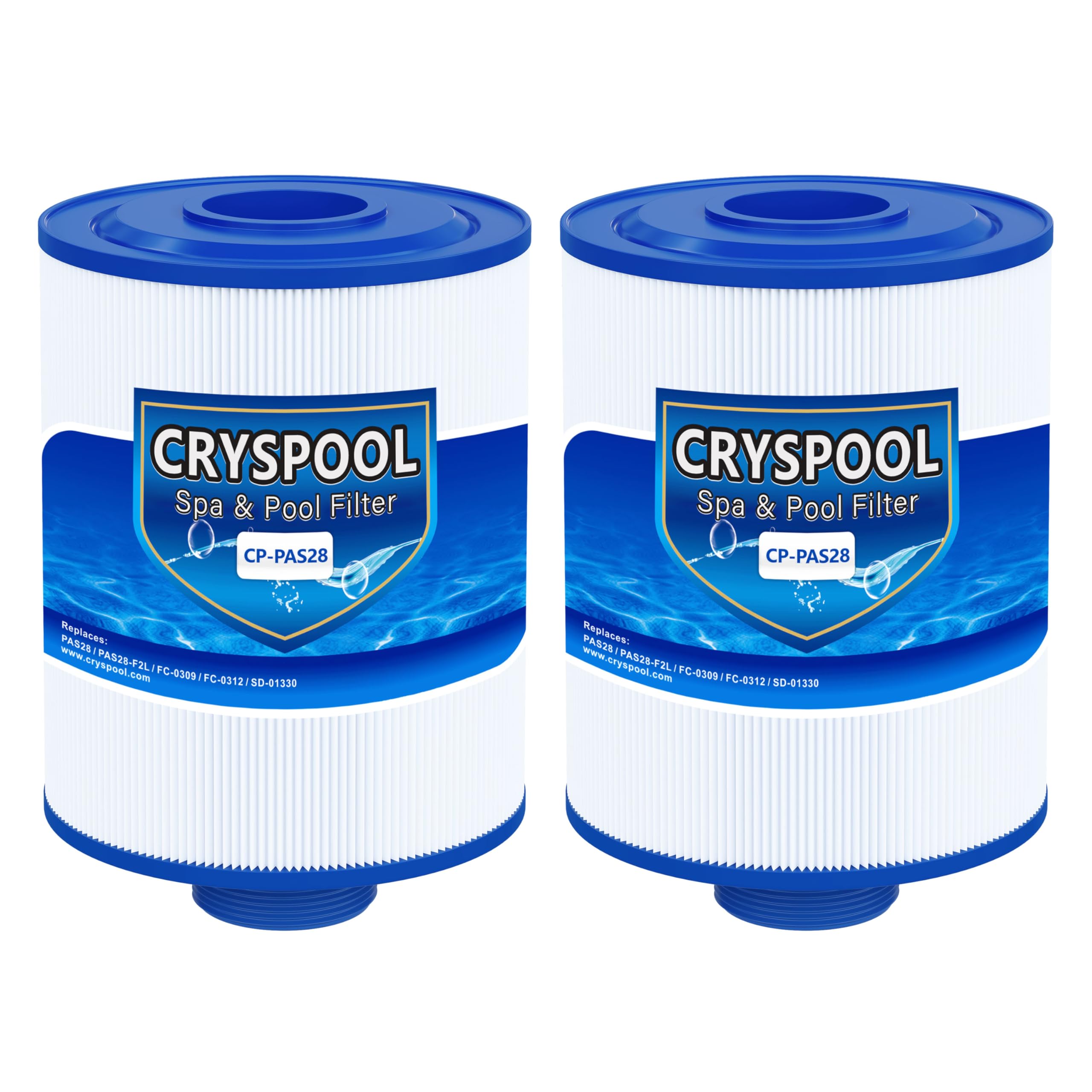 Cryspool front view of PAS28 filter showing full cartridge and fit benefits