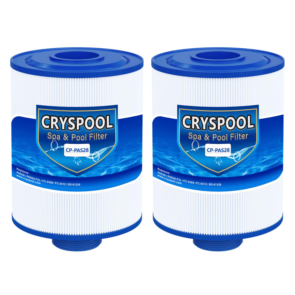 Cryspool front view of PAS28 filter showing full cartridge and fit benefits