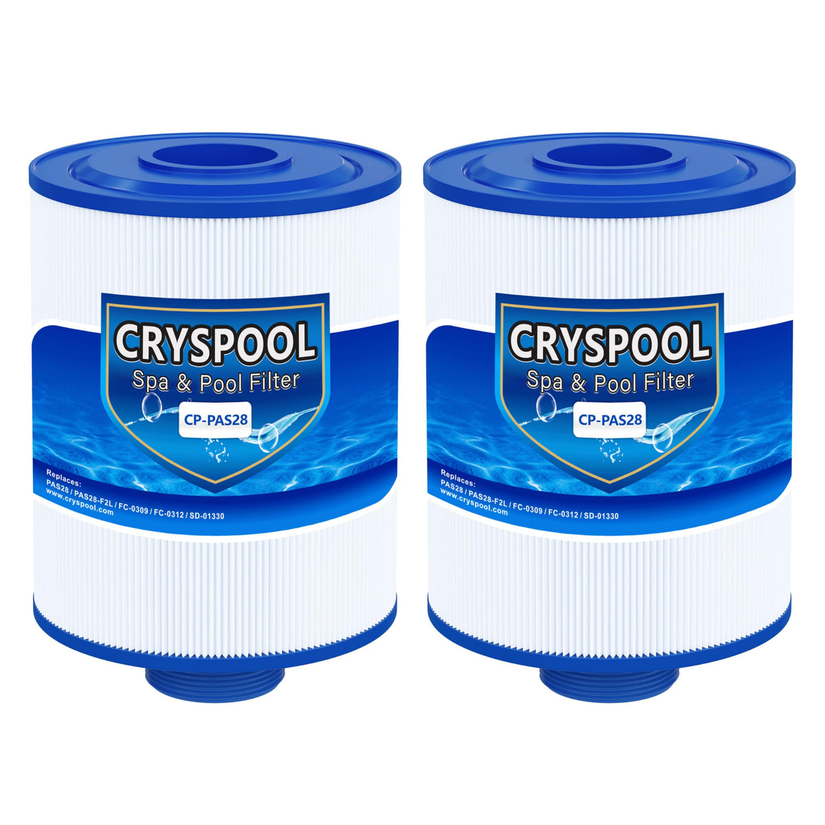 Cryspool front view of PAS28 filter showing full cartridge and fit benefits