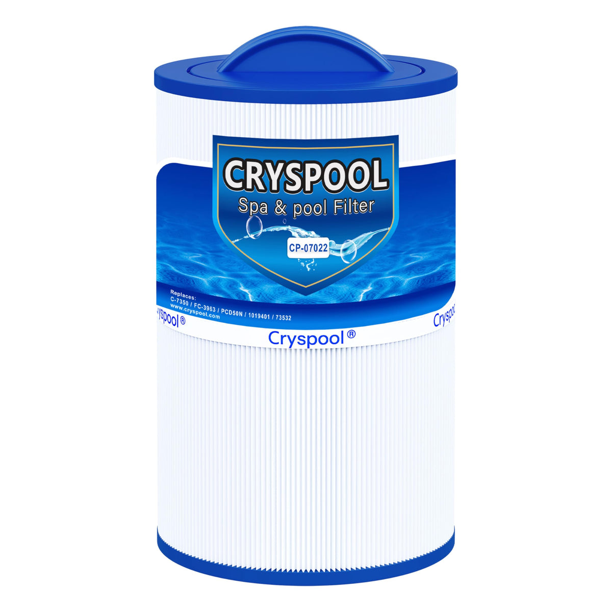 Cryspool front view of replacement filter showing correct dimensions and fit