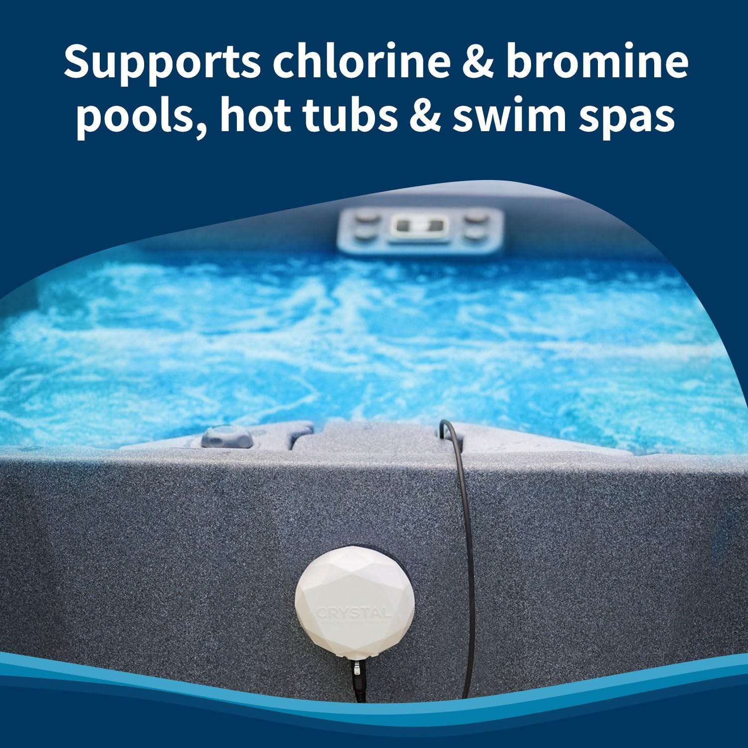 Crystal Water Monitor label and ports detail showing easy setup and maintenance benefit