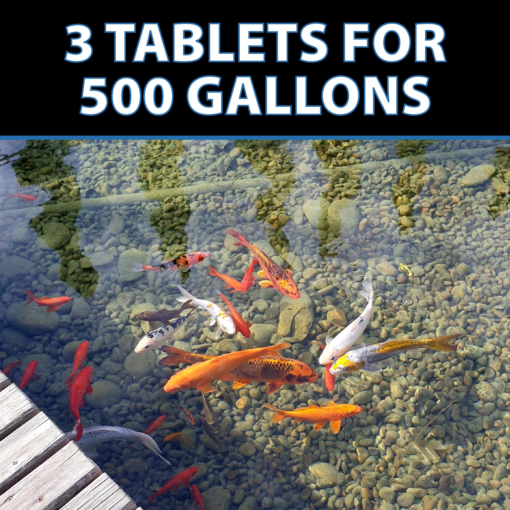 CrystalClear tablets being tossed into pond demonstrating simple use