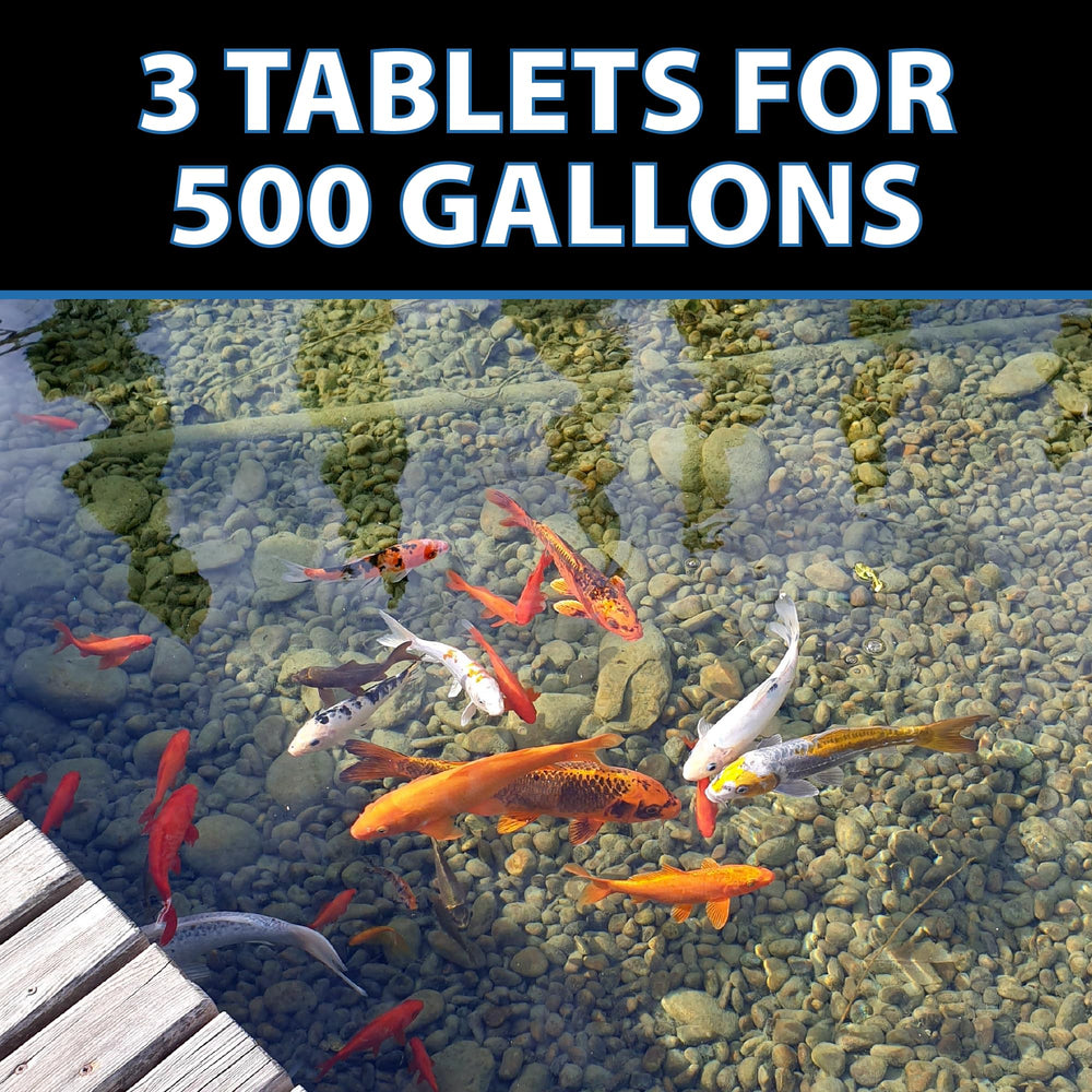 CrystalClear tablets being tossed into pond demonstrating simple use