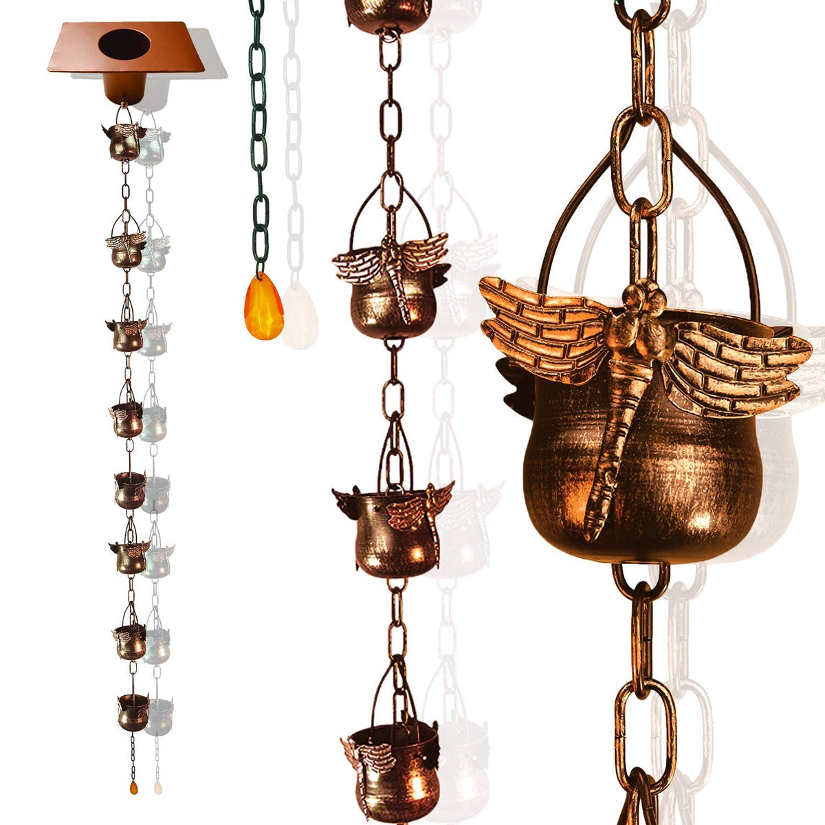 CT DISCOUNT STORE dragonfly rain chain front view showcasing design and flow benefit