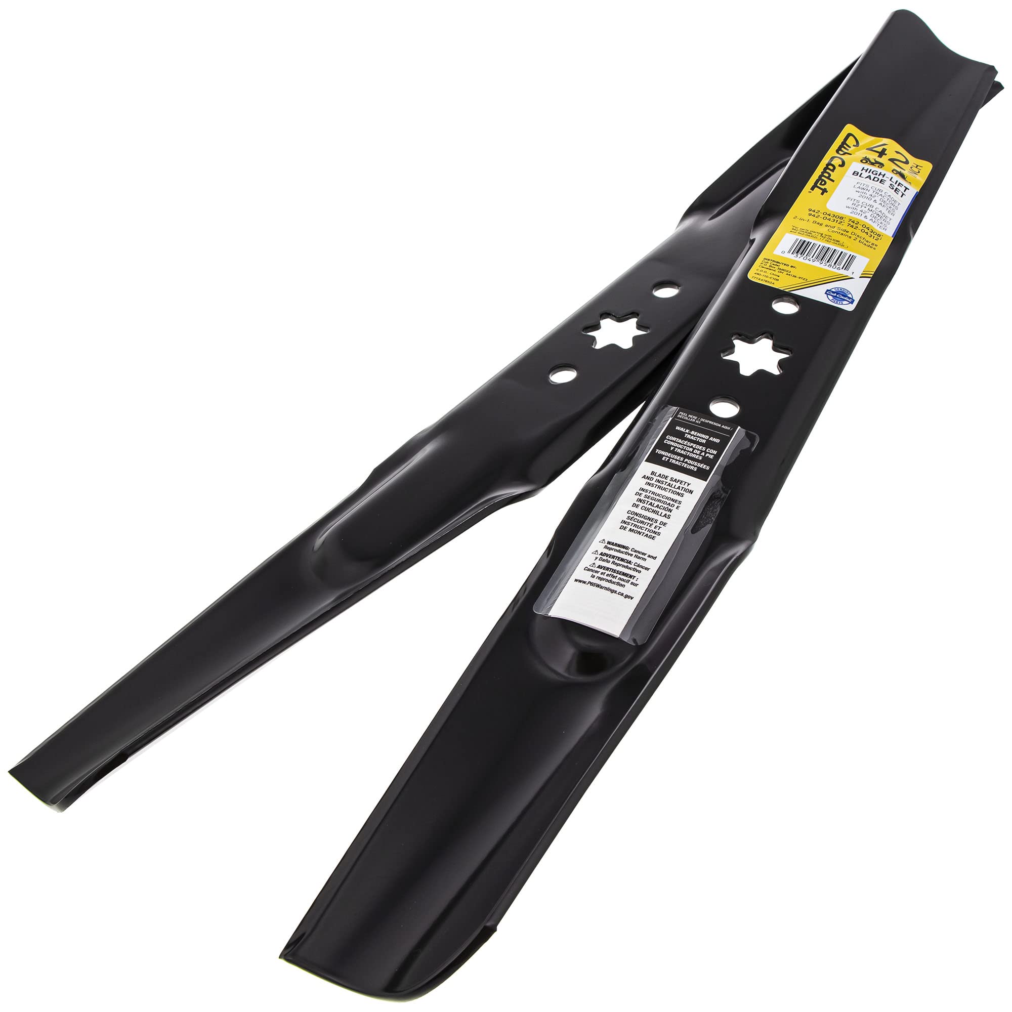 CUB CADET blade next to ruler showing 42-inch deck blade length and sizing