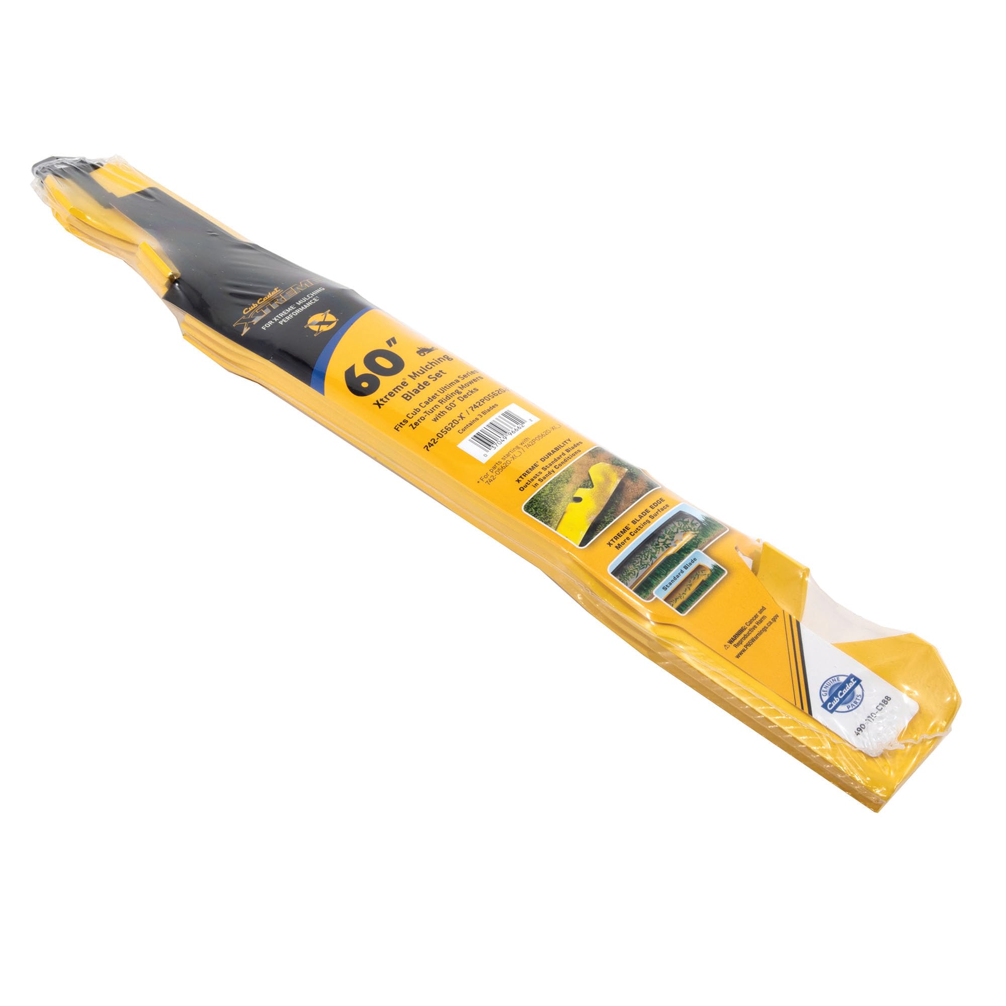 CUB CADET blades installed on 60" deck demonstrating restored cutting performance