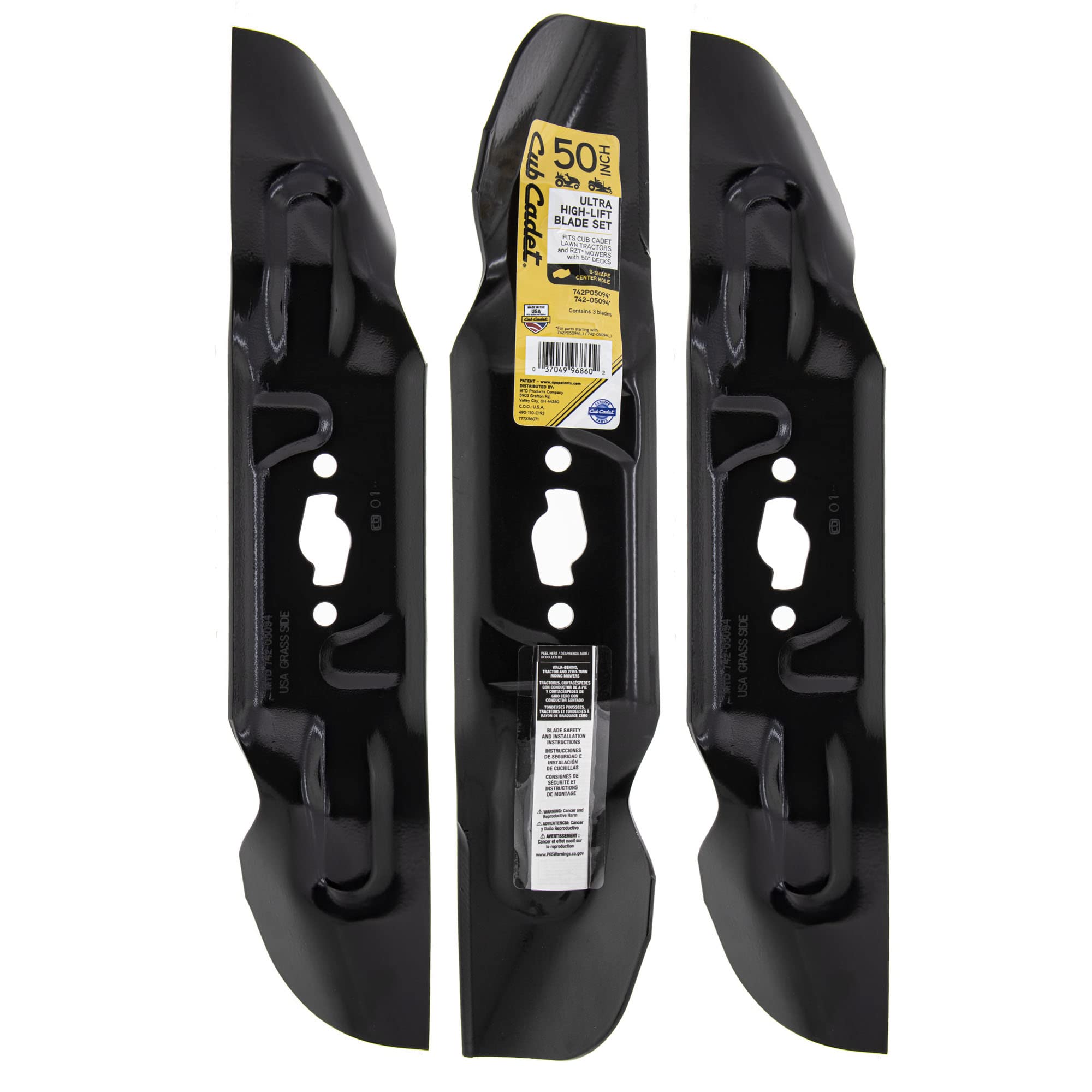 CUB CADET front view of blade set packaging showing OEM replacement quality