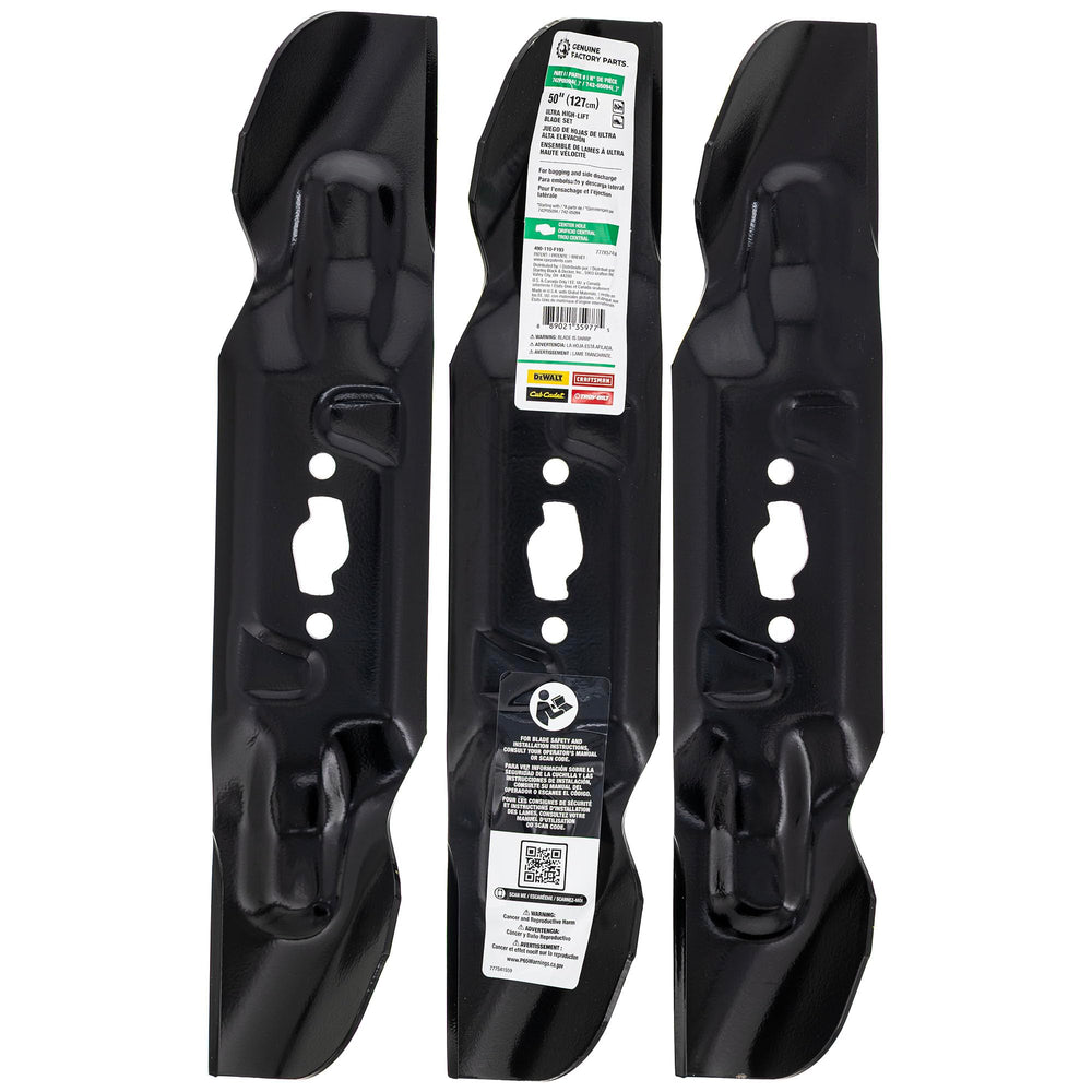 CUB CADET front view of 50 inch blade set showing OEM fit for clean cutting
