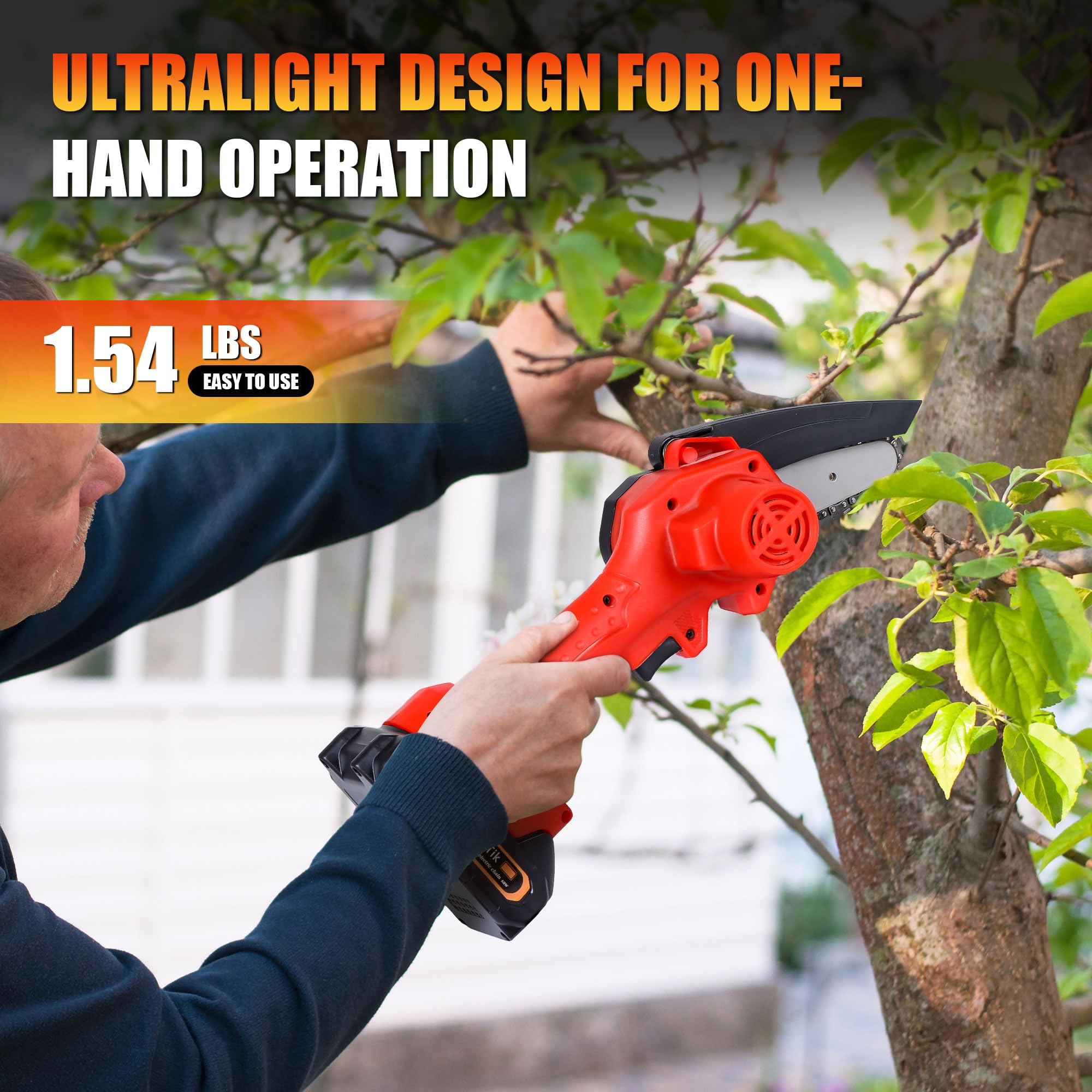 Cub Tik cutting a branch in a garden demonstrating efficient pruning