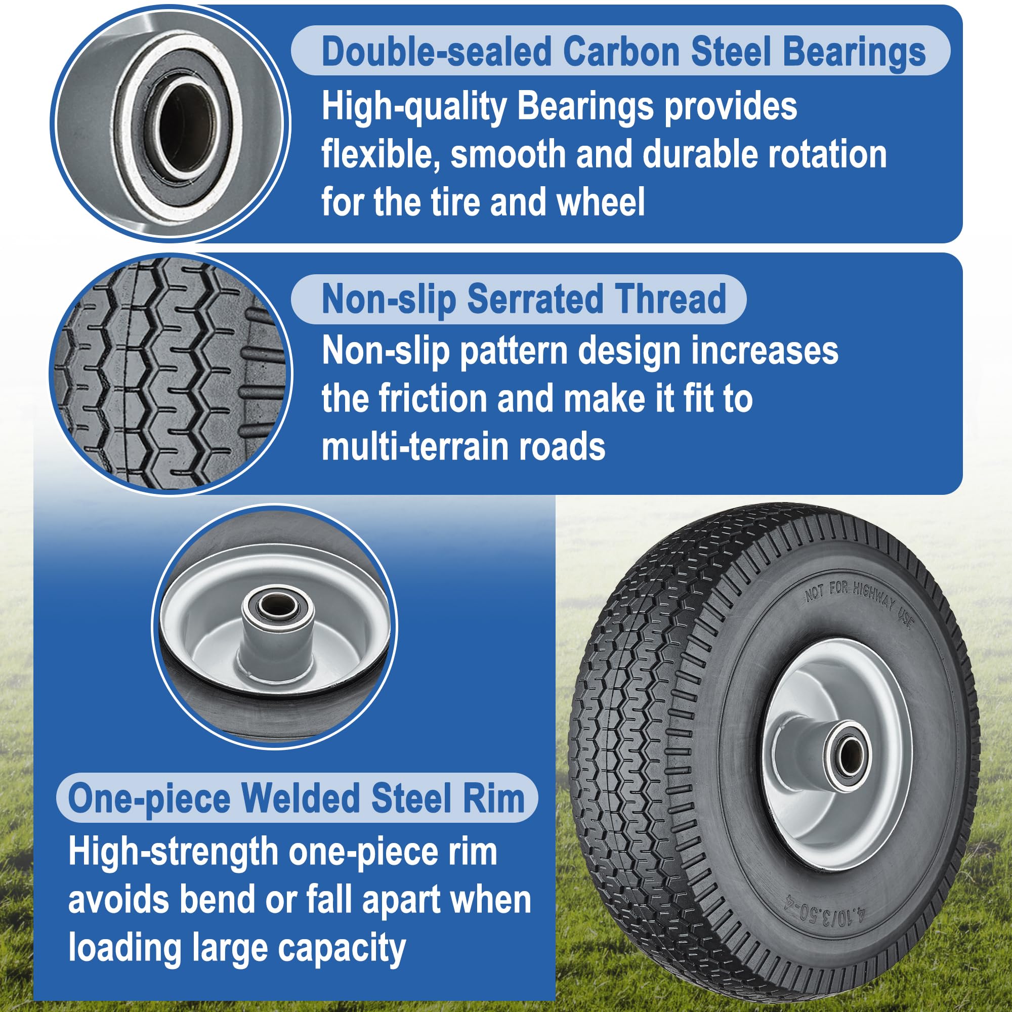 Cubesprings wheel fitted to garden cart illustrating maintenance-free use benefit