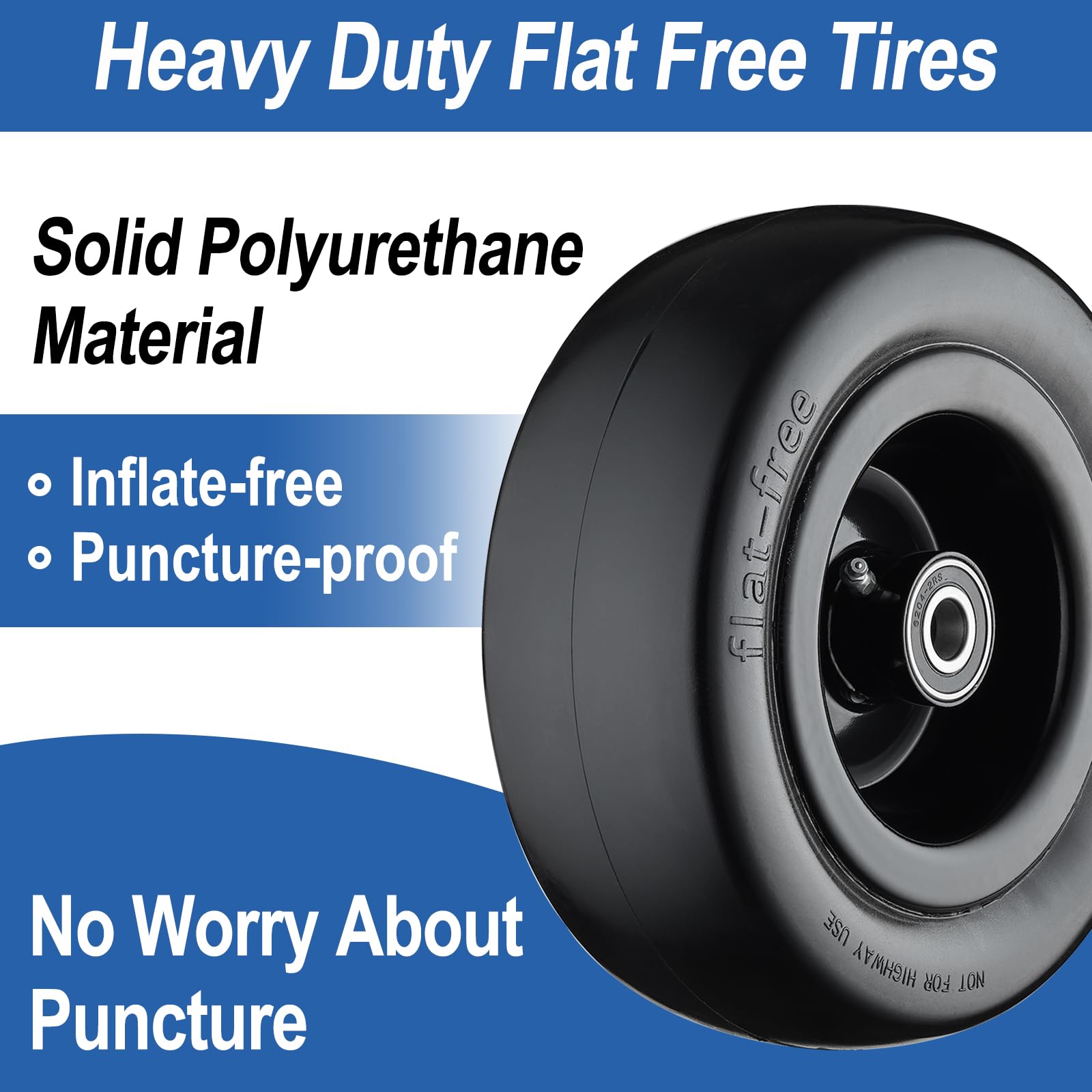 Cubesprings wheel on lawn mower in yard demonstrating maintenance-free mowing benefit