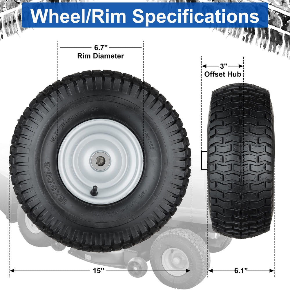 Cubesprings tire tread detail showing grip for lawn traction and smooth mowing