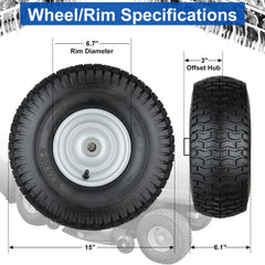 Cubesprings tire tread detail showing grip for lawn traction and smooth mowing