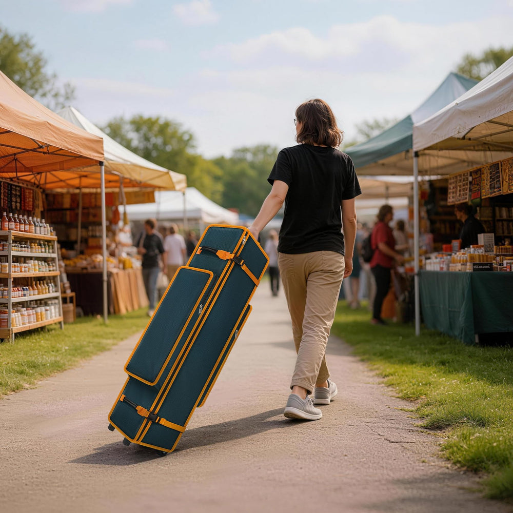 Cuddly Nest lifestyle scene at a market demonstrating quick transport