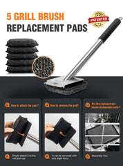 Cuexorik brush in use on a charcoal grill removing grease quickly