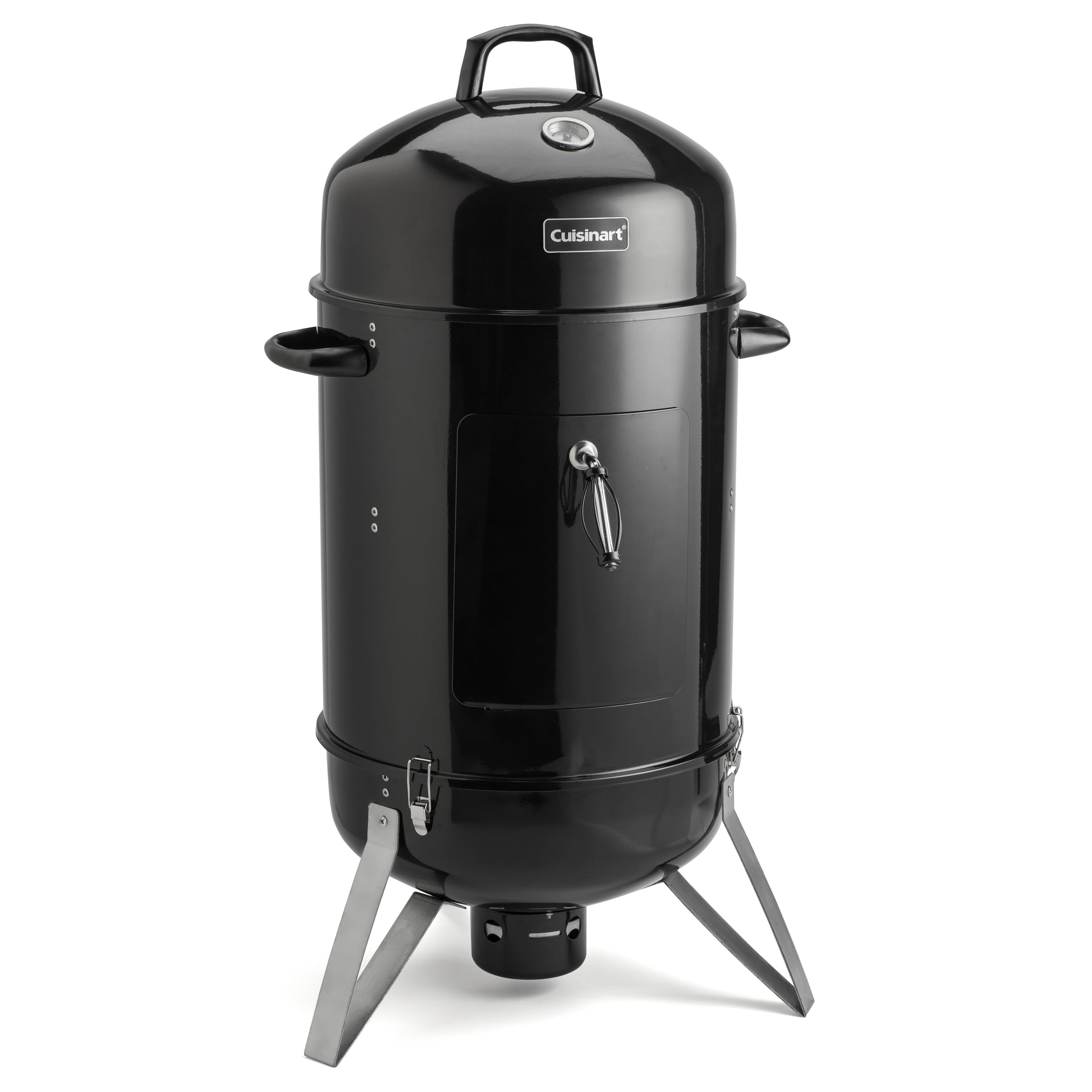 Cuisinart smoker front view showing compact vertical design and spacious cooking area